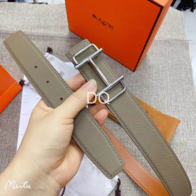 Hermes Royal belt silver buckle & Reversible leather strap 32 mm in brown and brown-green