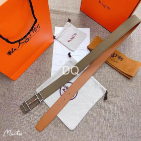Hermes Royal belt silver buckle & Reversible leather strap 32 mm in brown and brown-green