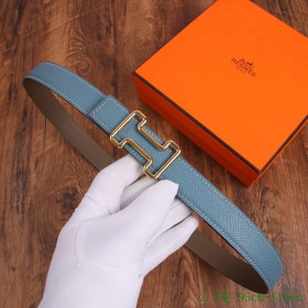 Hermes Tonight Color belt gold buckle & Reversible leather strap 24 mm in blue and brown