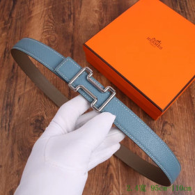 Hermes Tonight Color belt silver buckle & Reversible leather strap 24 mm in blue and brown