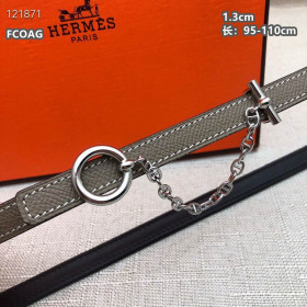 Hermes Carrousel Belt Buckle & Reversible Leather Strap 13 mm With Silver Buckle in Grey/Black