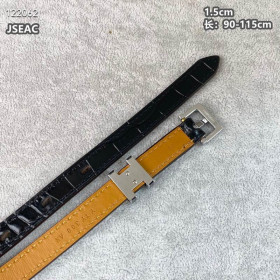 Hermes Pop H 15 Porosus Crocodile Leather Belt Leather Strap 15 mm With Silver Buckle in Black/Brown
