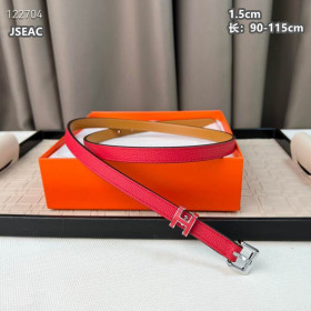 Hermes Pop H 15 Full Grain Leather Belt Leather Strap 15 mm With Silver Buckle in Red/Brown