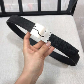 Hermes belt silver square buckle & Reversible leather strap 32 mm in black color