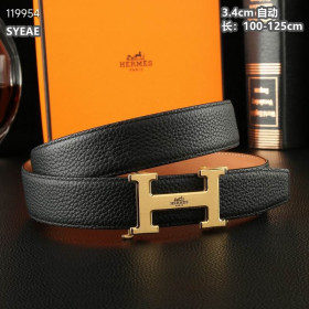 Hermes full grain cow leather leather strap 35 mm with gold H automatic buckle in black