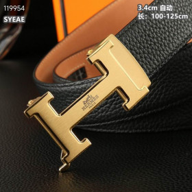 Hermes full grain cow leather leather strap 35 mm with gold H automatic buckle in black
