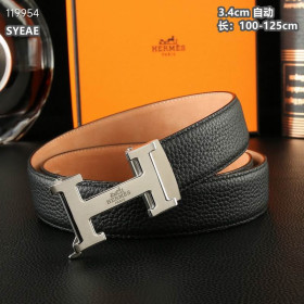 Hermes full grain cow leather leather strap 35 mm with silver H automatic buckle in black