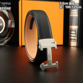 Hermes full grain cow leather leather strap 35 mm with silver H automatic buckle in black