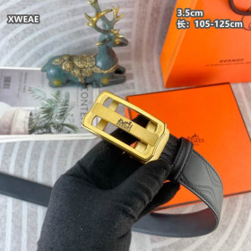 Hermes leather belt leather strap 35 mm with gold square automatic buckle in black