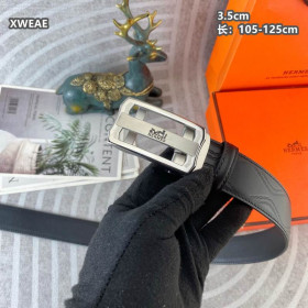Hermes leather belt leather strap 35 mm with silver square automatic buckle in black color