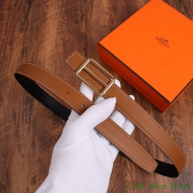 Hermes leather strap 24 mm belts with gold square buckle in brown and black