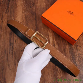 Hermes leather strap 24 mm belts with gold square buckle in brown and black