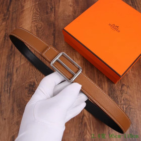 Hermes leather strap 24 mm belts with silver square buckle in brown and black