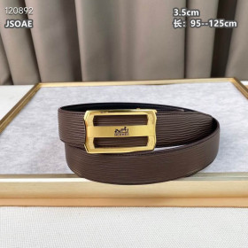 Hermes striped leather belt leather strap 35 mm with gold square automatic buckle in brown