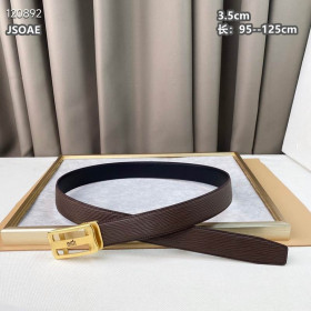 Hermes striped leather belt leather strap 35 mm with gold square automatic buckle in brown