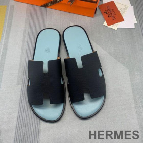 Hermes Izmir Slides Men Calfskin Black/Blue