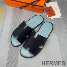 Hermes Izmir Slides Men Calfskin Black/Blue