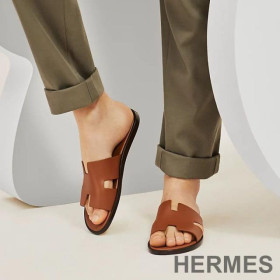 Hermes Izmir Slides Men Calfskin Brown