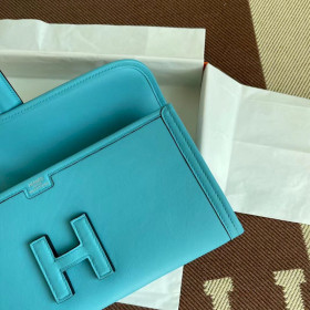 Hermes 24/24 Mini 21 Evercolor And Swift Cuivre (6C) Palladium Hardware Blue