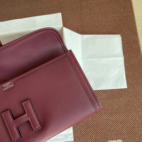 Hermes Hermes Halzan 25 Clemence Nior (89) Palladium Hardware Burgundy Red
