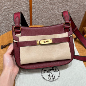 Hermes 24/24 Mini 21 Evercolor And Swift Etain (8F) Gold Hardware Burgundy Red