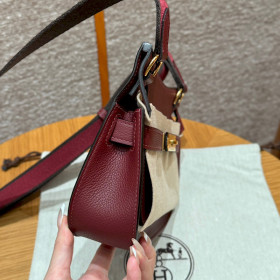 Hermes 24/24 Mini 21 Evercolor And Swift Etain (8F) Gold Hardware Burgundy Red