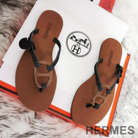 Hermes Kala Nera Slides Women Rubber Brown
