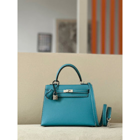Hermes Kelly 32 Togo Blanc (01) Gold Hardware Blue