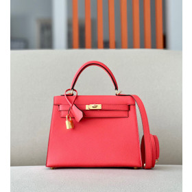 Hermes Kelly 28 Epsom Gris Asphalte (M8) Palladium Hardware Red