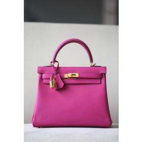 Hermes Kelly 28 Epsom Lime(9R) Palladium Hardware Rose Purple