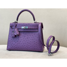 Hermes Kelly 25 Epsom Vert Fizz (0S) Silver Purple