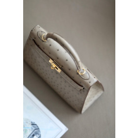 Hermes Kelly 25 Ostrich (93) Gold Hardware Dark Brown