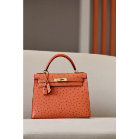 Hermes Kelly 25 Epsom Gris Meyer (0L) Gold Orange