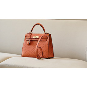 Hermes Kelly 25 Epsom Gris Meyer (0L) Gold Orange