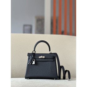Hermes Kelly 25 Togo Gris Mouette(4Z) Palladium Hardware Black