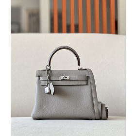 Hermes Kelly 25 Epsom Rose Confetti (1Q) Palladium Hardware Dark Beige