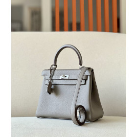 Hermes Kelly 25 Epsom Rose Confetti (1Q) Palladium Hardware Dark Beige