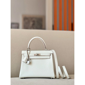Hermes Kelly 25 Togo Vert Criquet (3I) Gold Hardware White