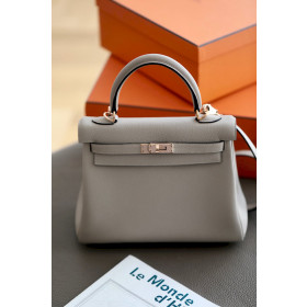 Hermes Kelly 25 Epsom Rose Pourpre (L3) Palladium Hardware Dark Beige