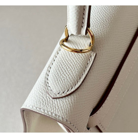 Hermes Kelly 25 Epsom Vert Amande (63) Gold Hardware White