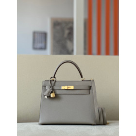 Hermes Kelly 25 Swift Chai (0M) Gold Hardware Grey