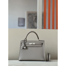 Hermes Kelly 25 Swift Chai (0M) Palladium Hardware Grey