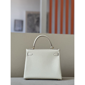 Hermes Kelly 25 Swift Beige Marfa (8Q) Gold Hardware White