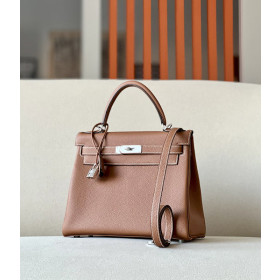 Hermes Kelly 25 Swift Vert Fizz (0S) Palladium Hardware Brown