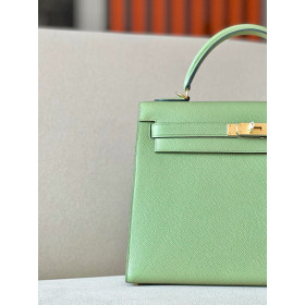 Hermes Kelly HSS 28 Epsom Gold(37) and Trench(S2) Brushed Gold Hardware Light Green