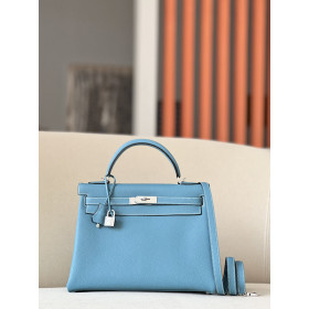 Hermes Kelly 25 Togo Chai (0M) Palladium Hardware Blue