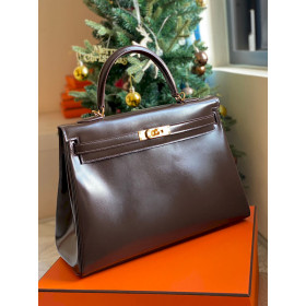 Hermes 1959 Iconic Vintage Kelly Box Calf Leather Retourn&Atilde;&copy; Havana Brown