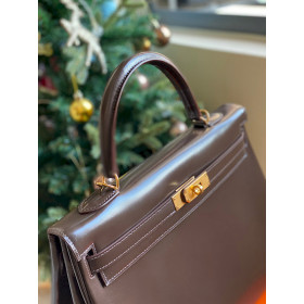 Hermes 1959 Iconic Vintage Kelly Box Calf Leather Retourn&Atilde;&copy; Havana Brown