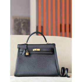 Hermes Kelly 25 Togo Feu (9J) Gold Hardware Black