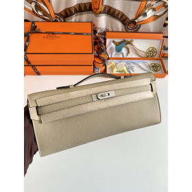 Hermes Kelly Cut 31 Epsom Bleu Lin (J7) Gold Hardware Dark Beige